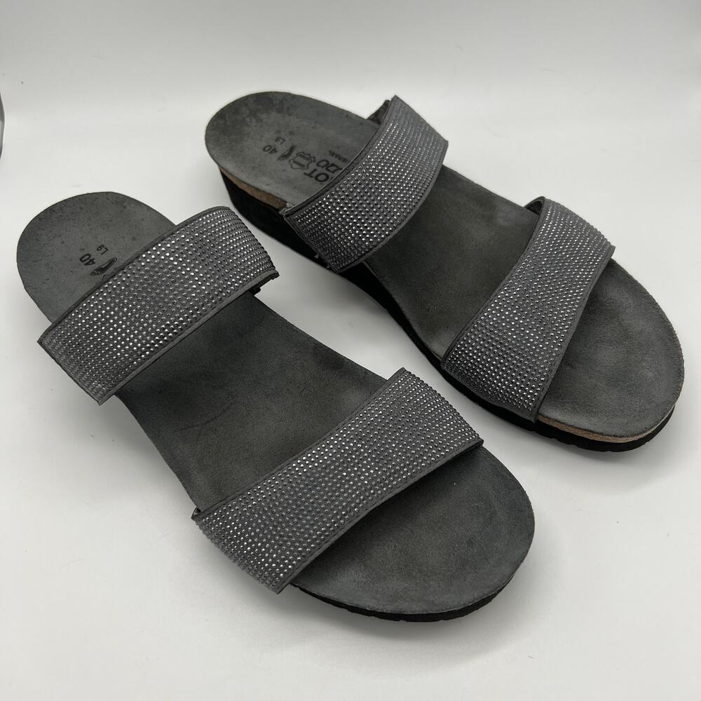 Naot Bianca Women's Gray Rhinestone Leather Wedge Slides Sandals Sz 40 US 9-9.5